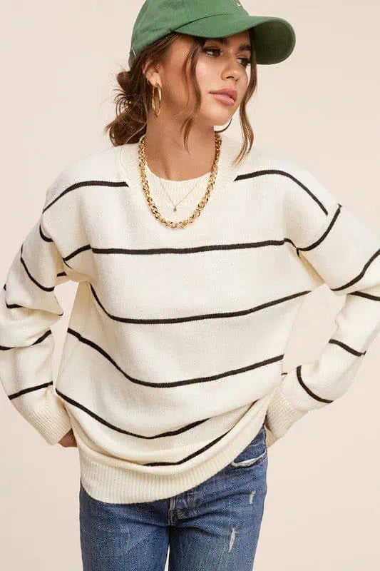 La Miel Striped Loose Fit Sweater Tops