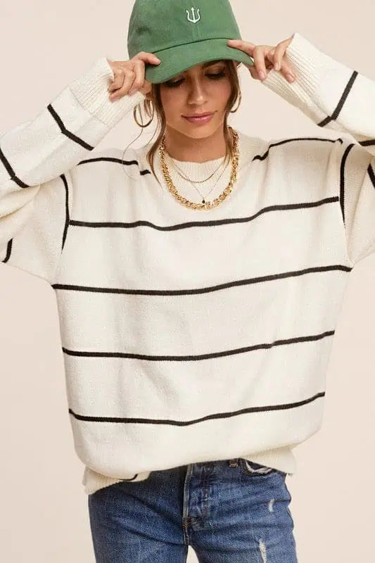 La Miel Striped Loose Fit Sweater Tops