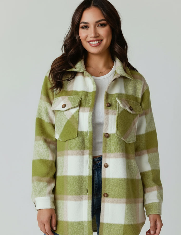 Pocketed Plaid Collared Neck Shacket | Shackets Daverri Fashions