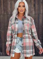 Pocketed Plaid Collared Neck Shacket | Shackets Daverri Fashions