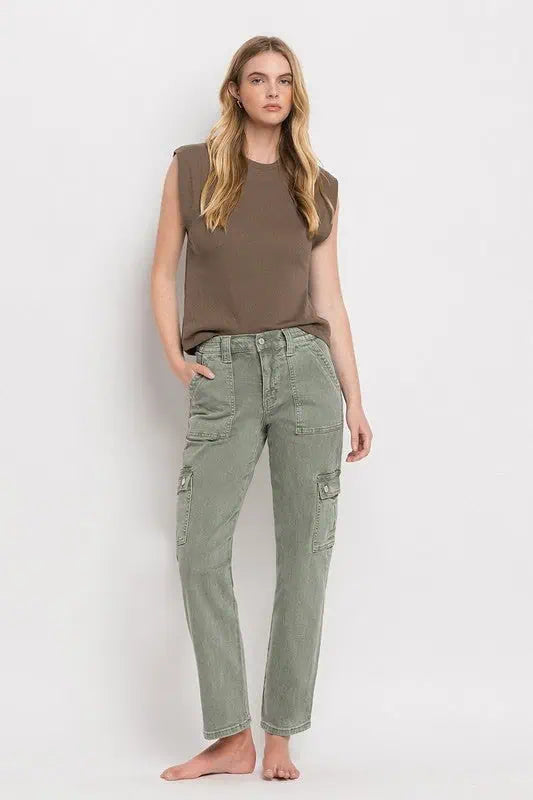 High Rise Cargo Straight Jeans Bottoms