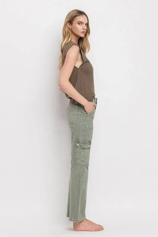 High Rise Cargo Straight Jeans Bottoms