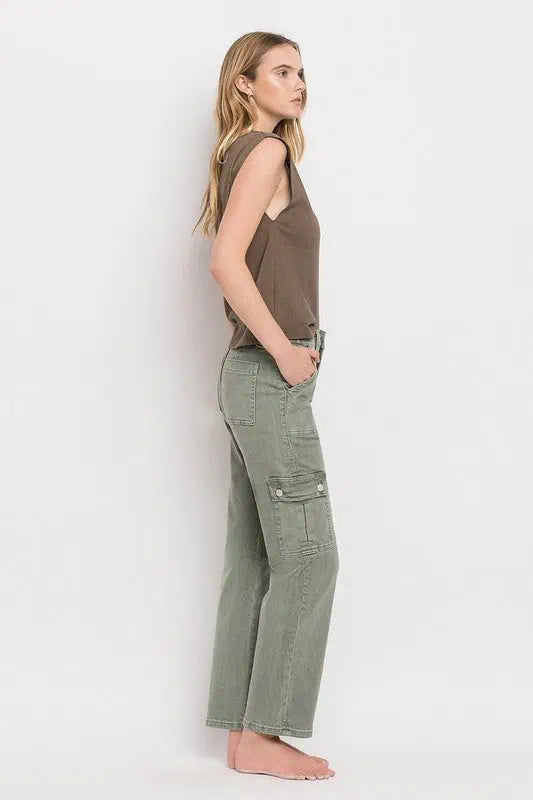 High Rise Cargo Straight Jeans Bottoms