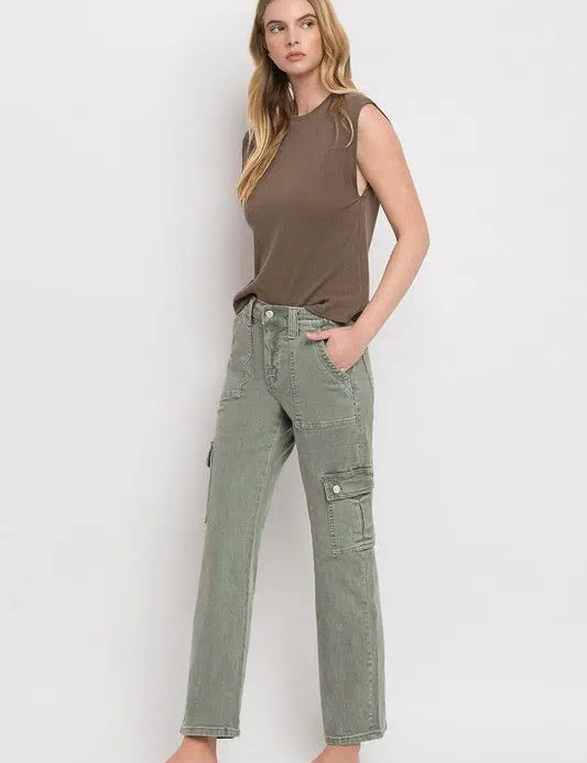 High Rise Cargo Straight Jeans Bottoms