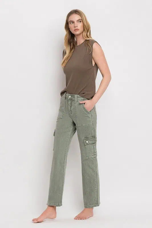 High Rise Cargo Straight Jeans Bottoms