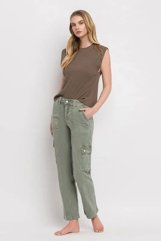 High Rise Cargo Straight Jeans Bottoms