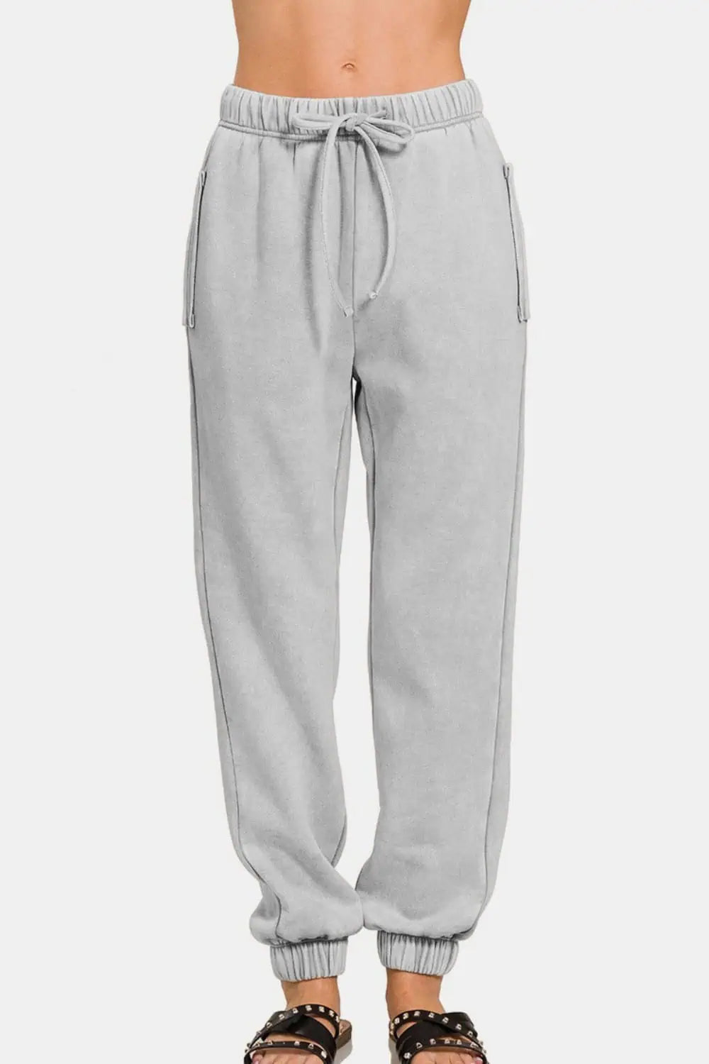 Acid Wash Fleece Drawstring Sweatpants with Pockets Bottoms