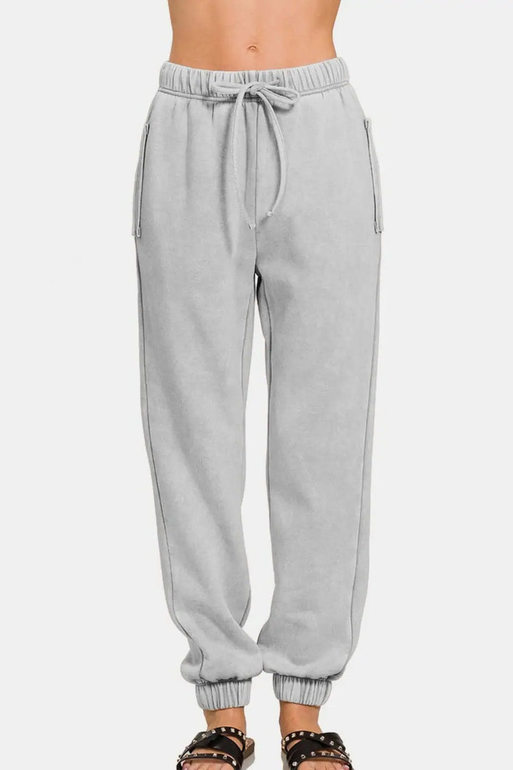 Acid Wash Fleece Drawstring Sweatpants with Pockets Bottoms