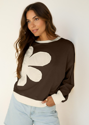 Flower Patch Drop Shoulder Sweatshirt | Tops Daverri Fashions