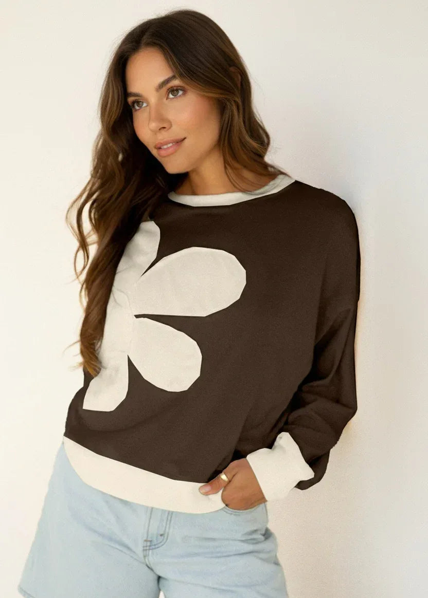 Flower Patch Drop Shoulder Sweatshirt - DAVERRI FASHIONS