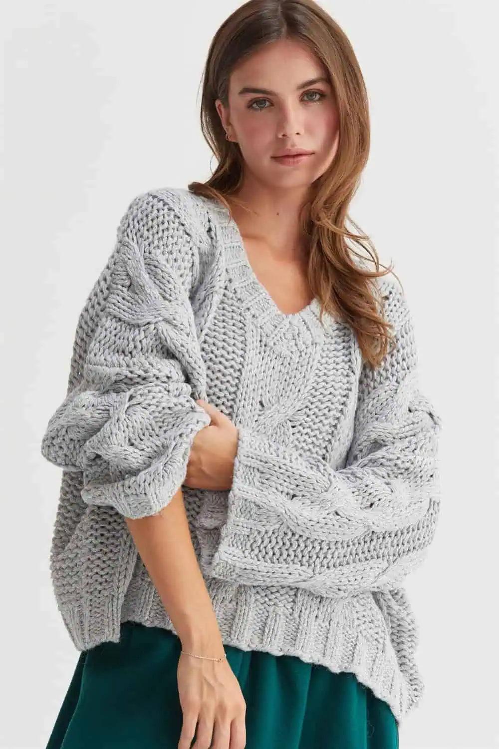 HYFVE Cable Knit V-Neck Sweater Sweaters