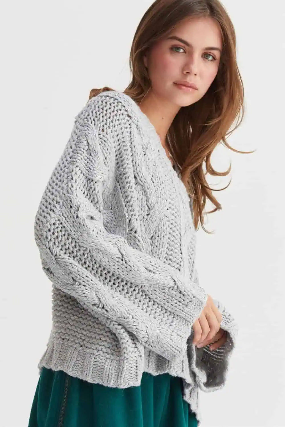 HYFVE Cable Knit V-Neck Sweater Tops