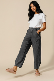 SO ME Mineral Washed Mid Rise Barrel Shape Pants | Jeans Daverri Fashions