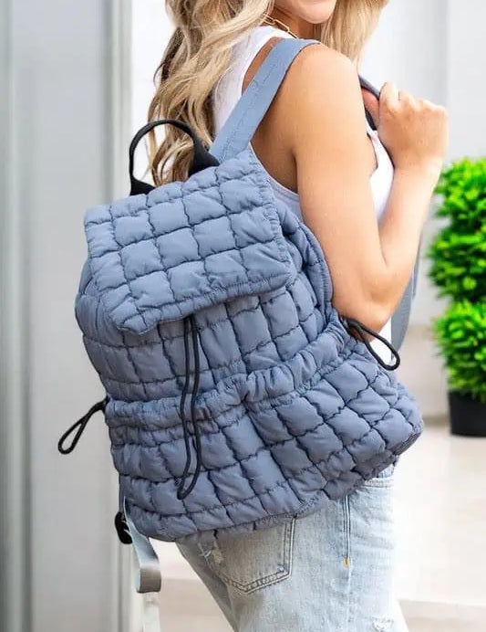 Quilted Puffer Backpack Slate Blue OneSize Handbags