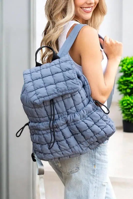 Quilted Puffer Backpack Slate Blue OneSize Handbags