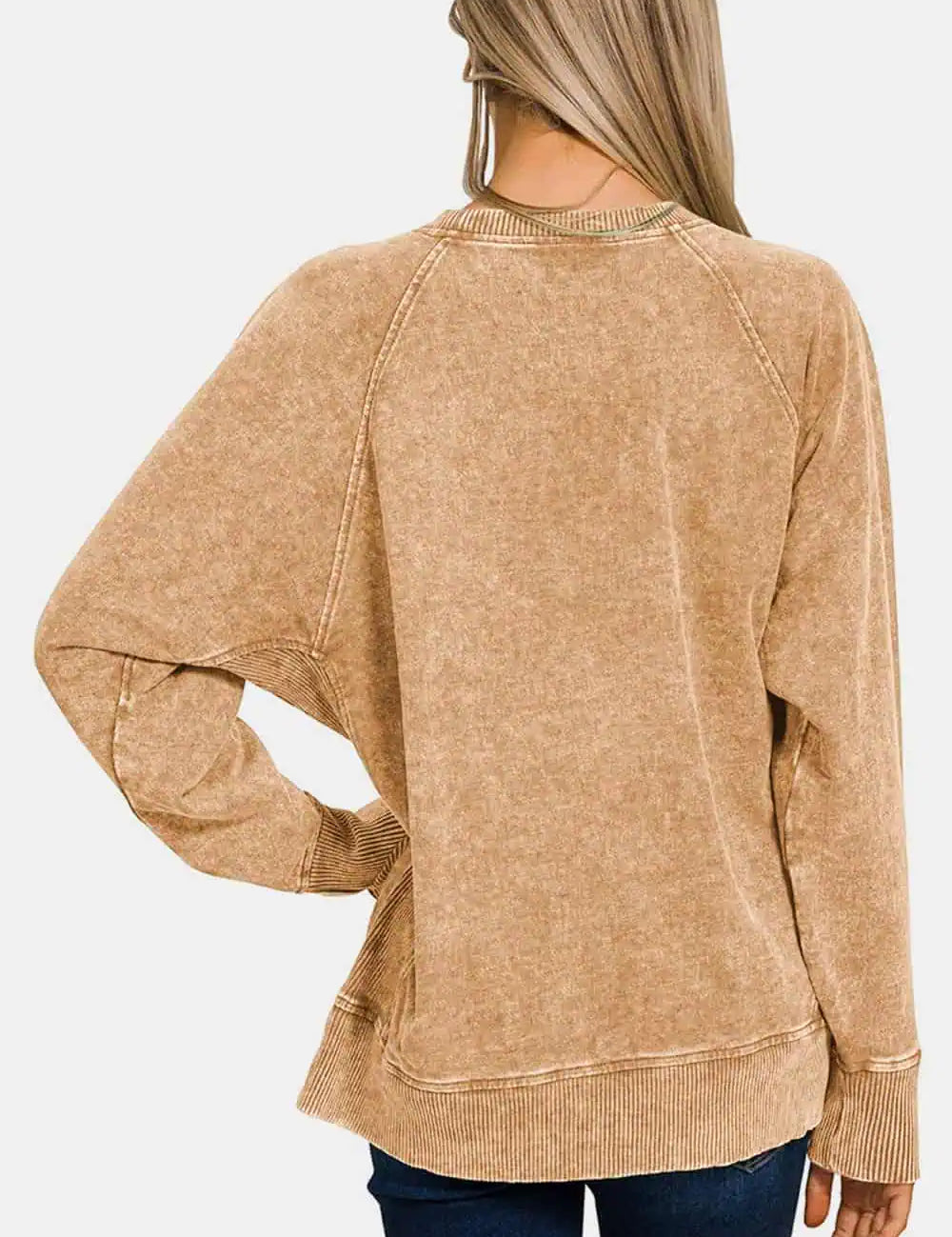 Pocketed Round Neck Sweatshirt Tops