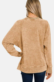 Pocketed Round Neck Sweatshirt Tops