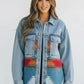 Printed Botton Down Long Sleeve Denim Jacket - DAVERRI FASHIONS