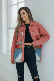 Aztec Print Button Up Jacket | Denim Jackets Daverri Fashions