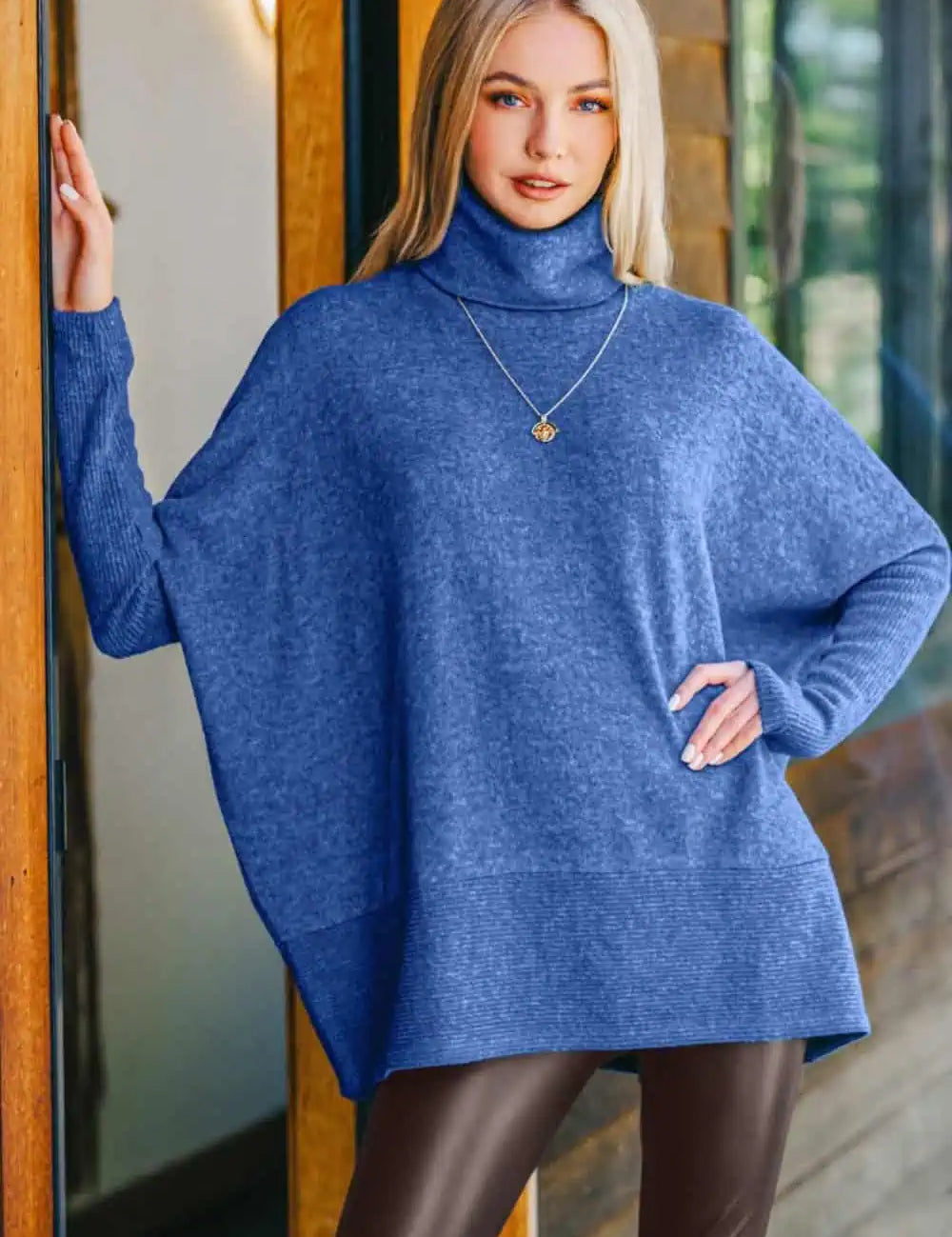 Brushed Melange Hacci Blue Turtleneck Sweater Sweaters