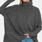 Brushed Melange Hacci Black Turtleneck Sweater - DAVERRI FASHIONS