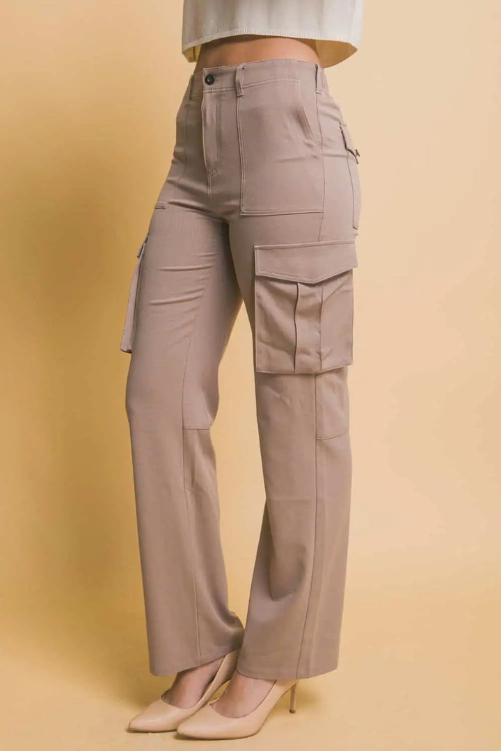 Love Tree High Rise Cargo Pants with Pockets Bottoms