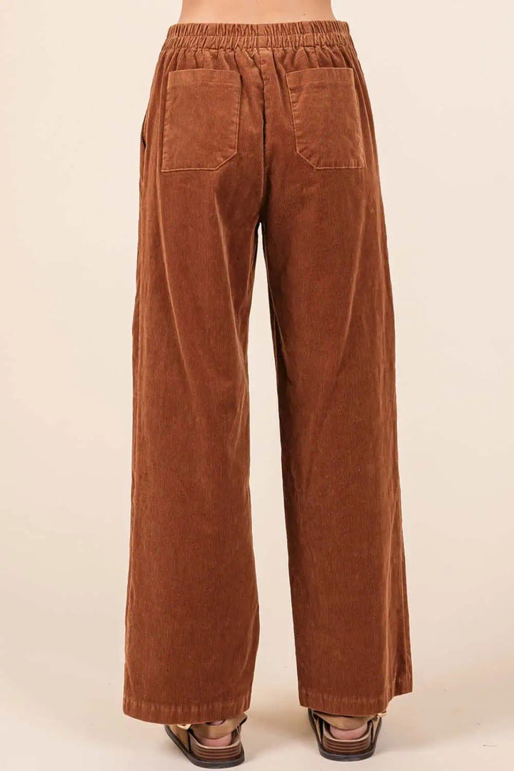 Corduroy Back Elastic Waist Pants Bottoms