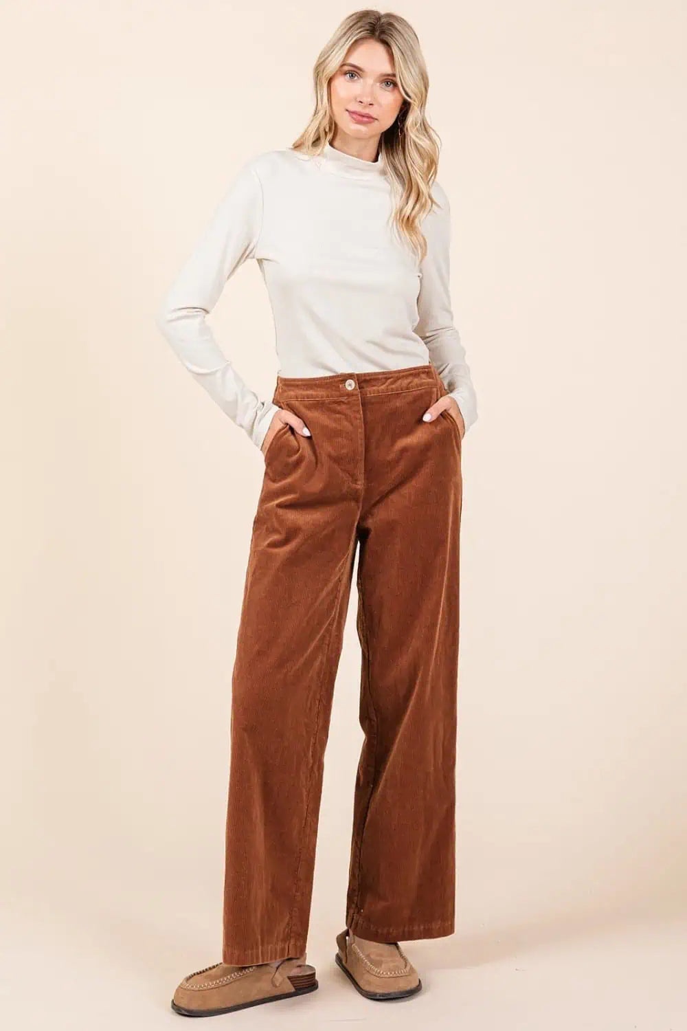 Corduroy Back Elastic Waist Pants Bottoms