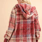 VERY J Fuzzy Plaid Long Sleeve Hooded Jacket Tops
