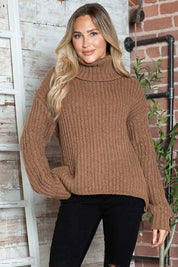Turtleneck Dropped Shoulder Pullover Sweater | Sweaters Daverri Fashions