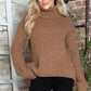 Turtleneck Dropped Shoulder Pullover Sweater Brown - DAVERRI FASHIONS