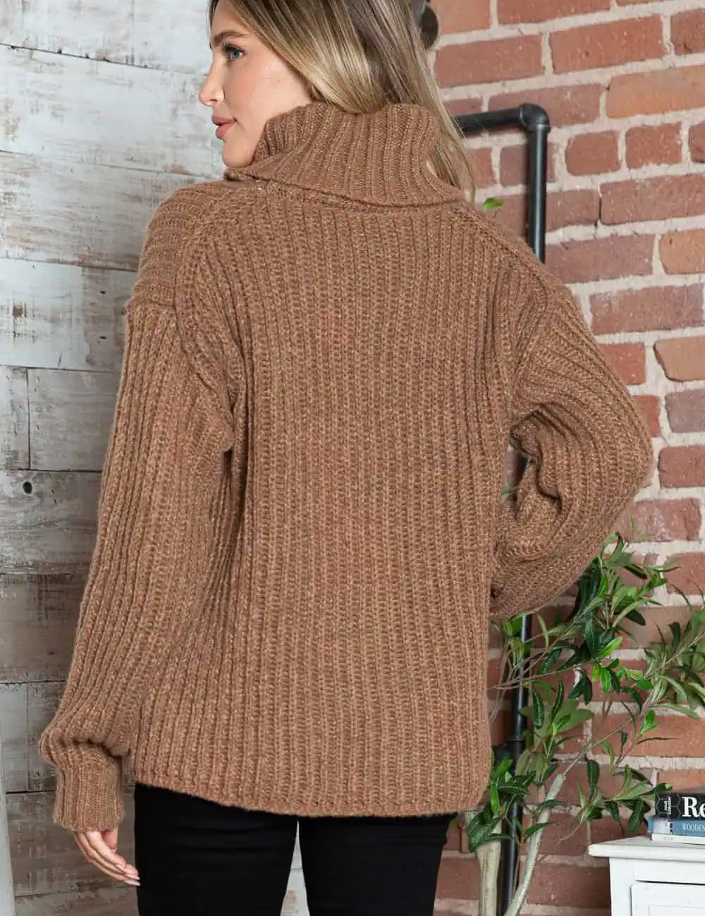 Turtleneck Dropped Shoulder Pullover Sweater | Sweaters Daverri Fashions