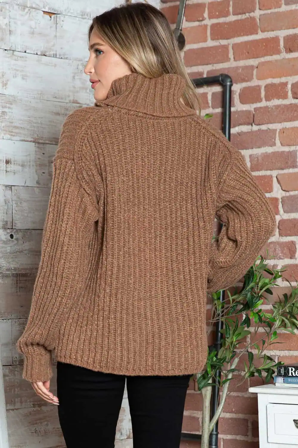 Turtleneck Dropped Shoulder Pullover Sweater | Sweaters Daverri Fashions