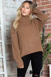 Turtleneck Dropped Shoulder Pullover Sweater | Sweaters Daverri Fashions