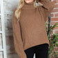 Turtleneck Dropped Shoulder Pullover Sweater Brown - DAVERRI FASHIONS