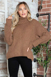 Turtleneck Dropped Shoulder Pullover Sweater | Sweaters Daverri Fashions
