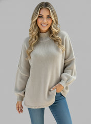 Mock Neck Drop Shoulder Sweater | Sweaters Daverri Fashions
