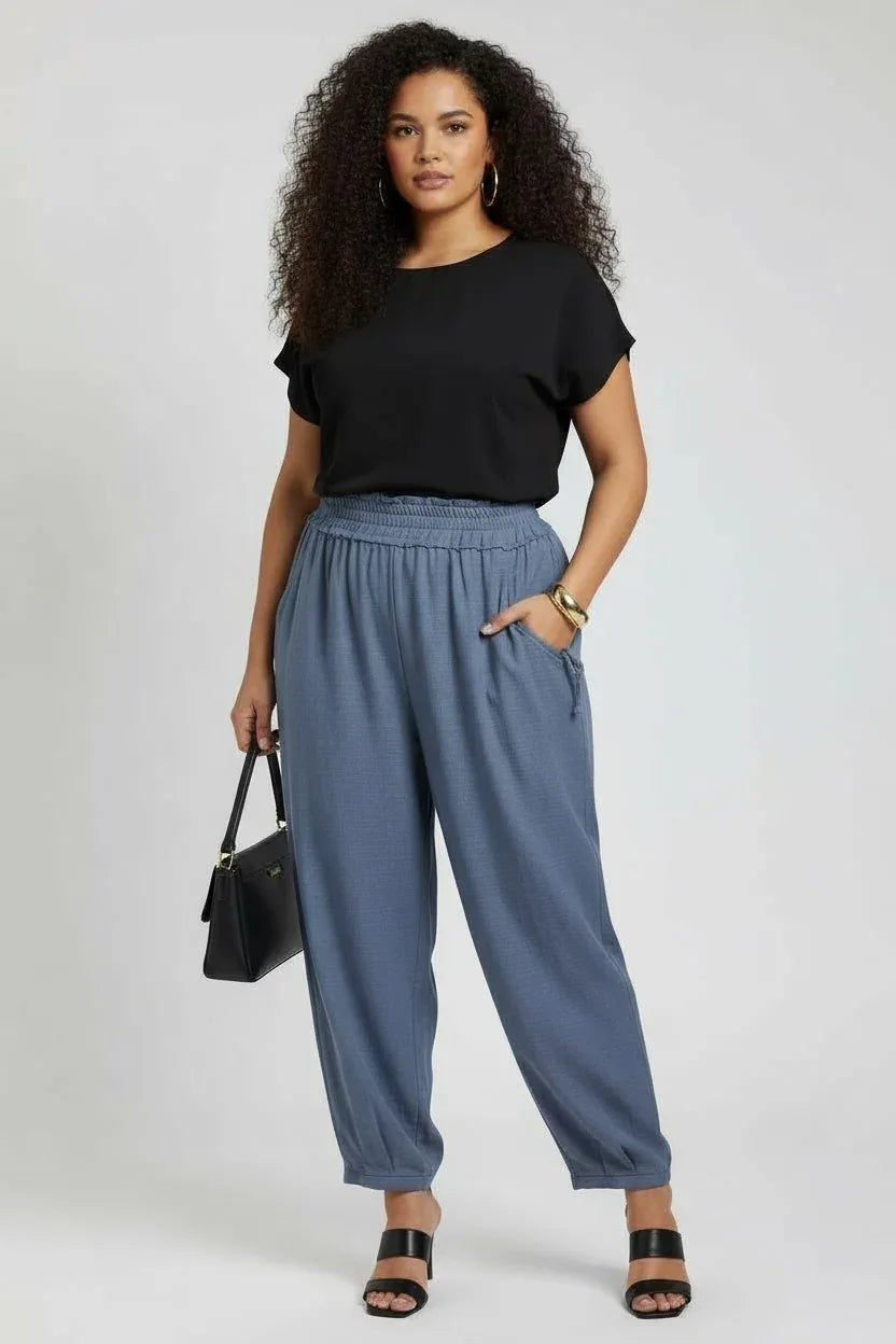 Gigio USA Relaxed Fit Barrel Pant with Side Pockets Plus Size - DAVERRI FASHIONS