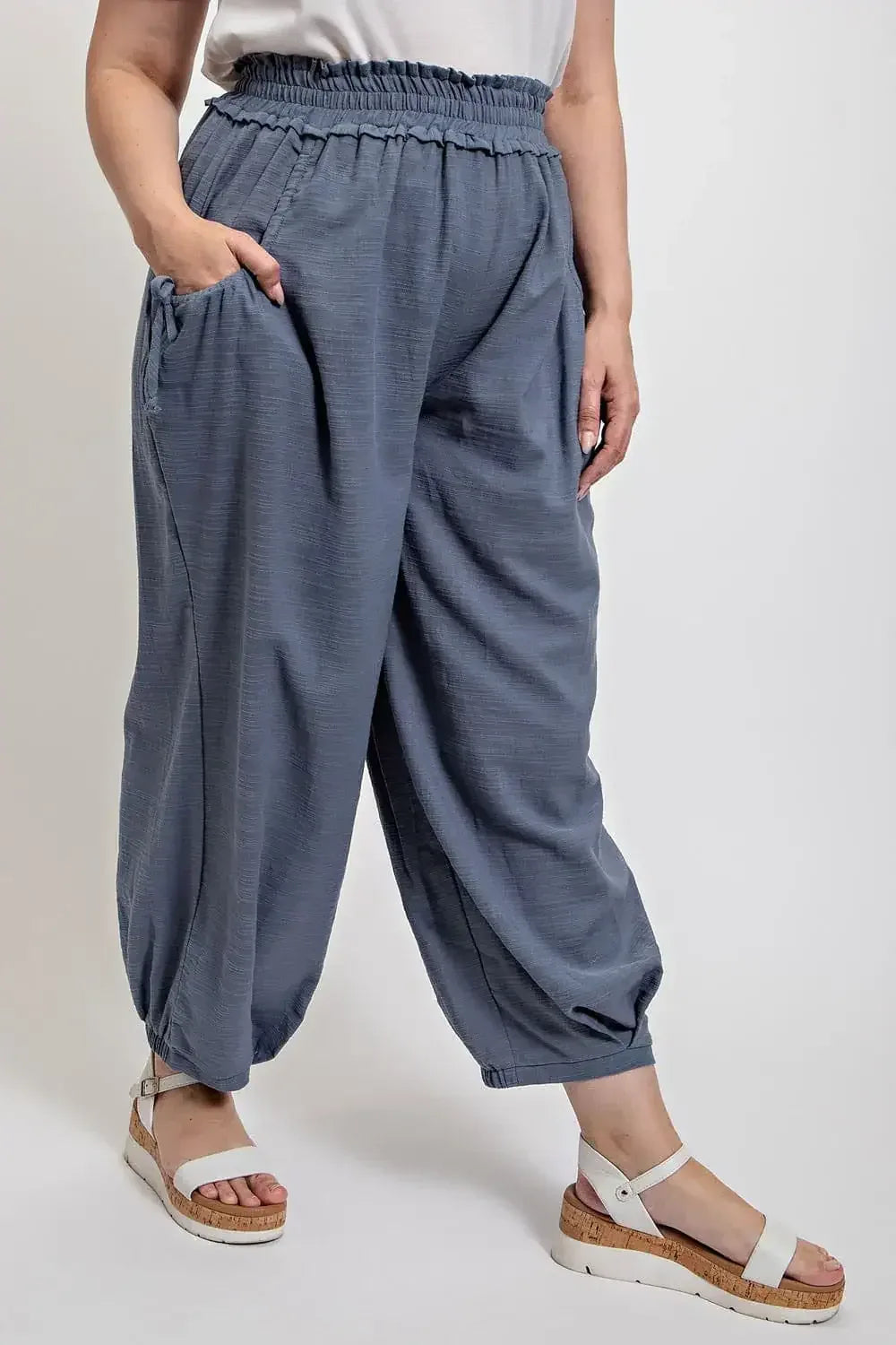 Gigio USA Relaxed Fit Barrel Pant with Side Pockets Plus Size - DAVERRI FASHIONS