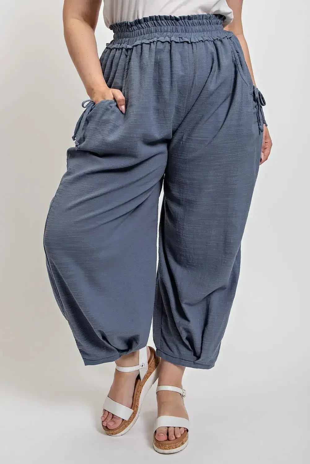 Gigio USA Relaxed Fit Barrel Pant with Side Pockets Plus Size - DAVERRI FASHIONS