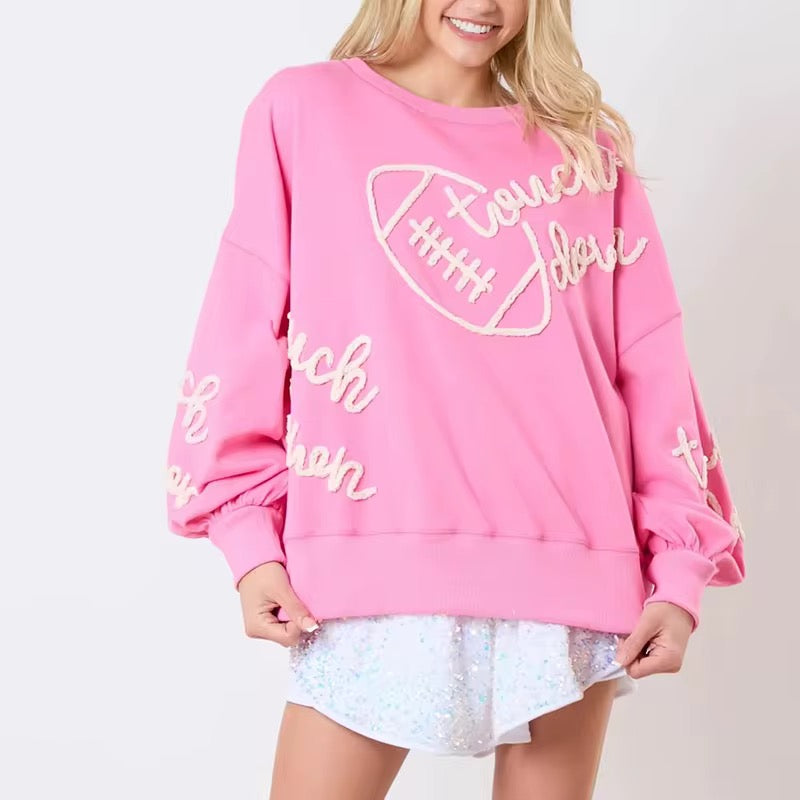 Football & Letter Round Neck Long Sleeve Sweatshirt