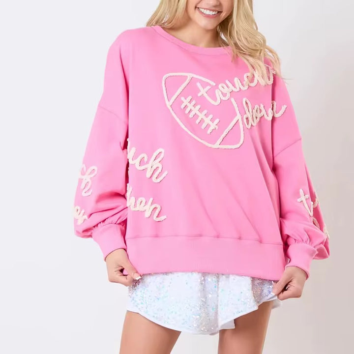 Football & Letter Round Neck Long Sleeve Sweatshirt