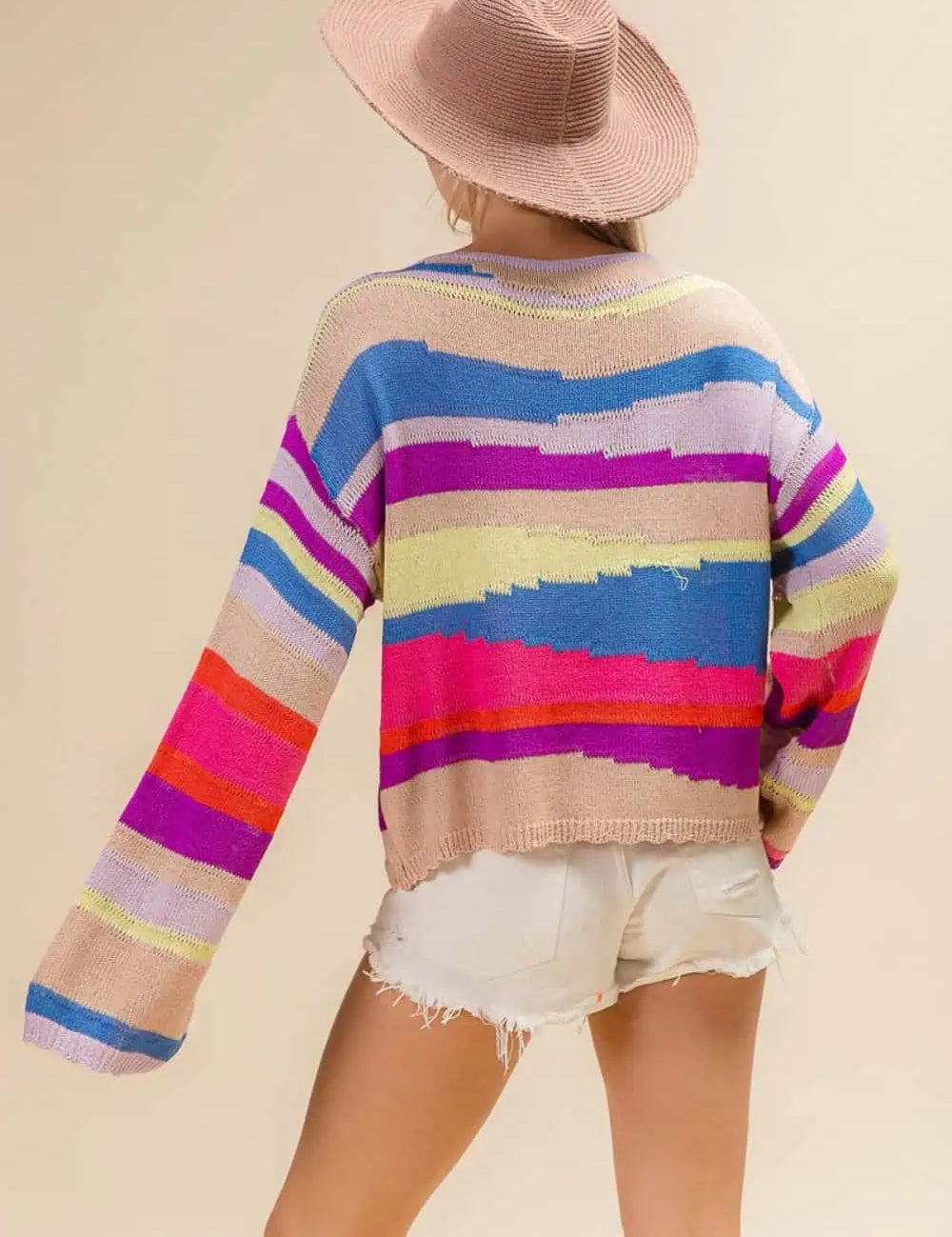 BiBi Multi Color Geometric Stripe Sweater Sweaters