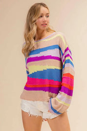 BiBi Multi Color Geometric Stripe Sweater Sweaters