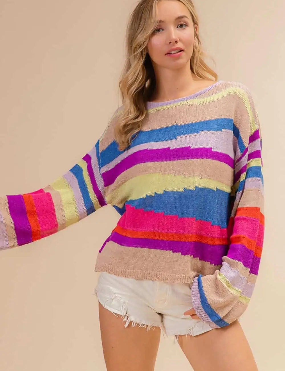 BiBi Multi Color Geometric Stripe Sweater Sweaters