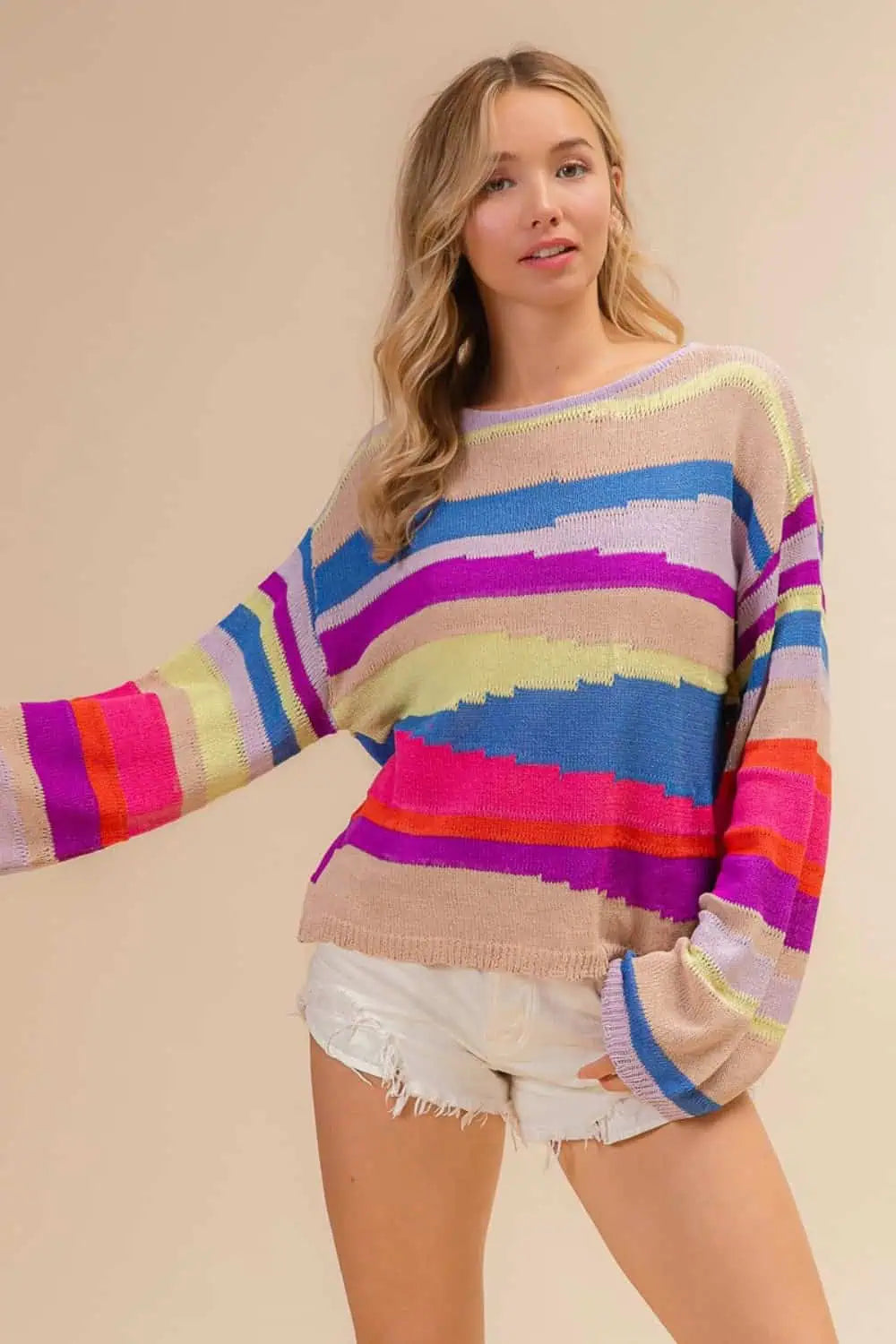 BiBi Multi Color Geometric Stripe Sweater Sweaters