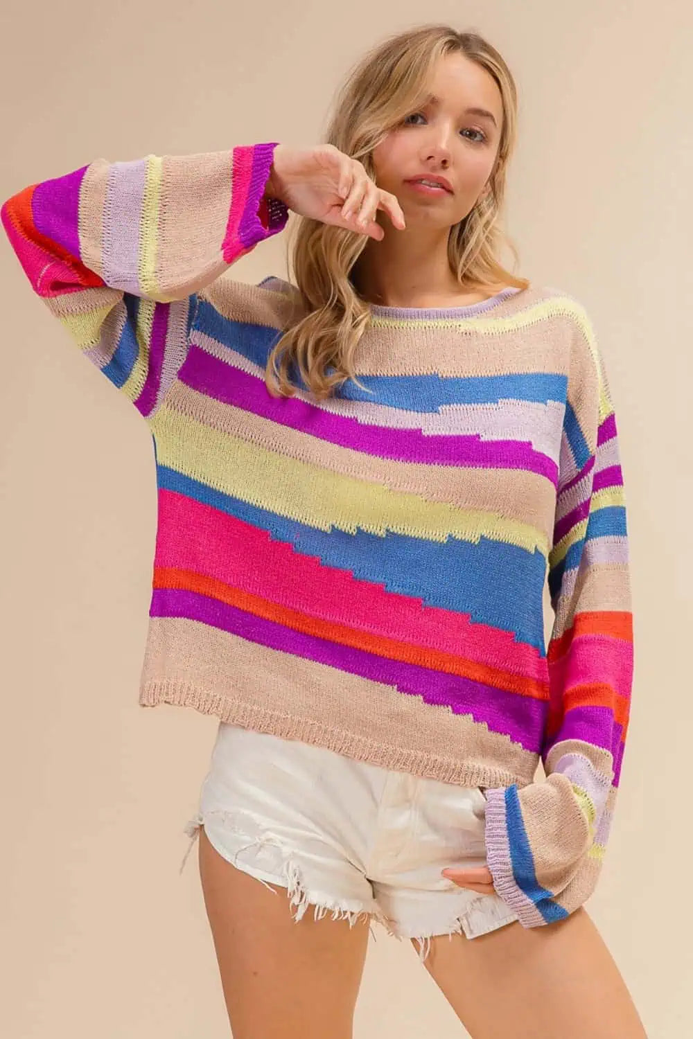 BiBi Multi Color Geometric Stripe Sweater Sweaters