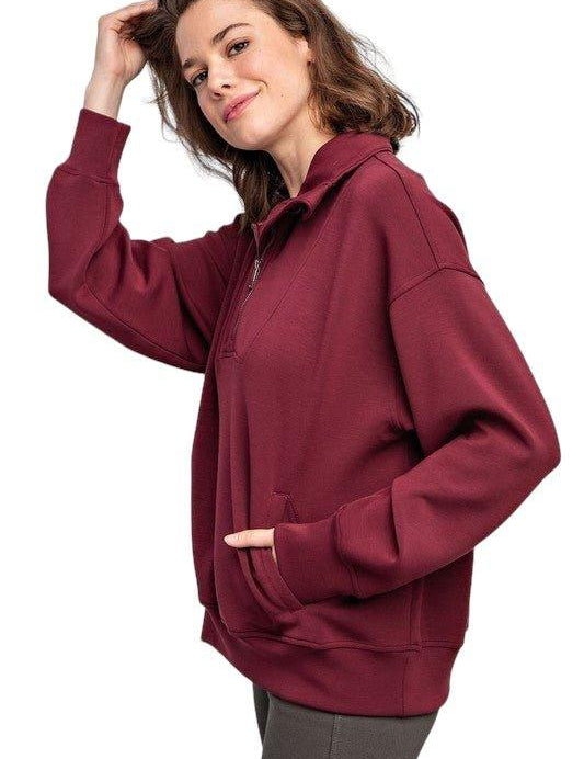 Modal Quarter Zip Funnel Neck Pullover Activewear