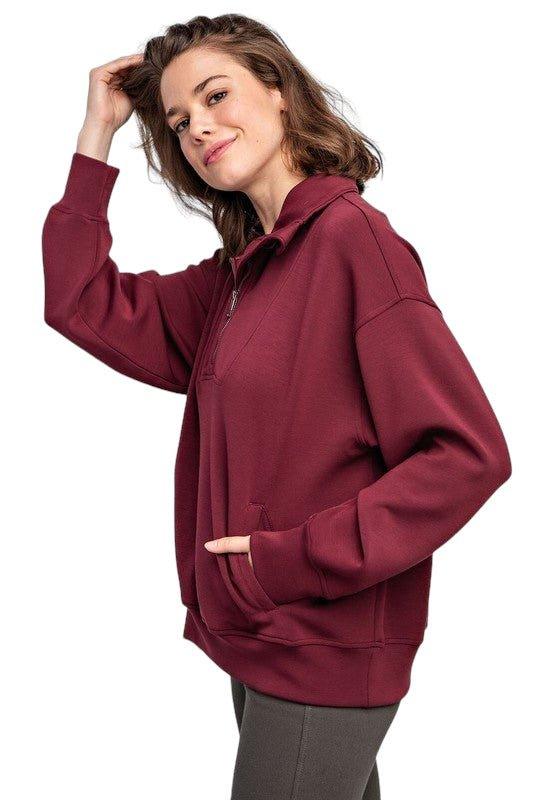 Modal Quarter Zip Funnel Neck Pullover Activewear