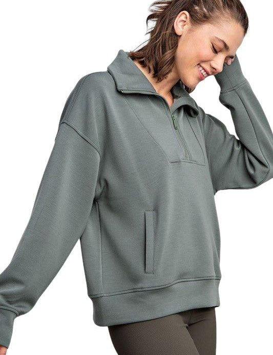 Modal Quarter Zip Funnel Neck Pullover Activewear